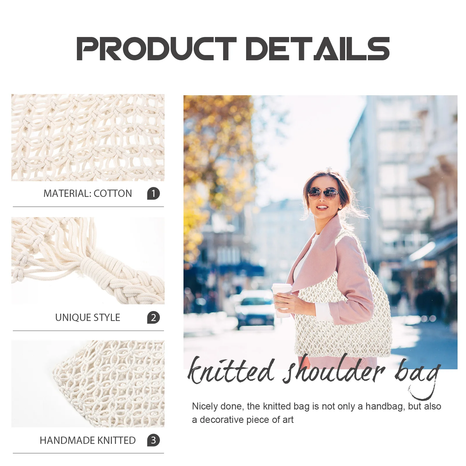 

Handmade Hollow Mesh Knitted Shoulder Bag Friendly Cotton Rope Beach Bag Lightweight Reusable Fashionable String Tote