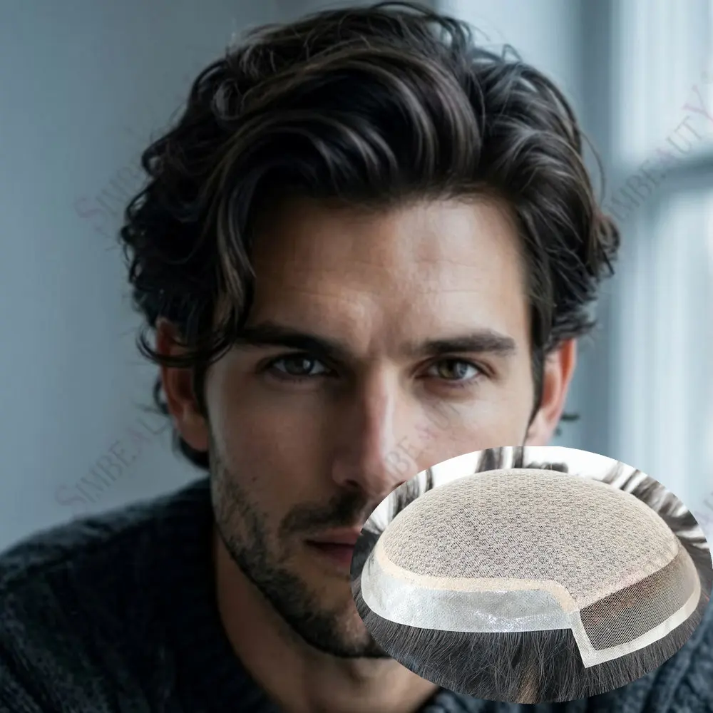 

Европейский мужской парик из натуральных волос с шелковым верхом и кружевной передней частью, с естественной линией роста волос, отбеленными узлами, прямой и волнистый, суперпрочный, комфортный, из человеческих волос