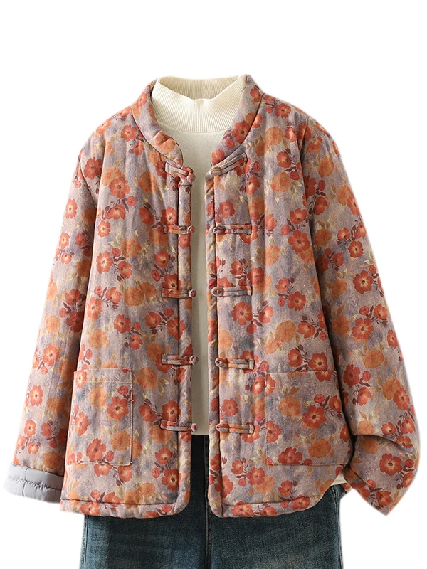 เสื้อคลุมฮั่นฝูผ้าฝ้ายสำหรับผู้หญิง ทรงตรง แขนยาว ทรงปกติ รุ่นใหม่สำหรับฤดูหนาว