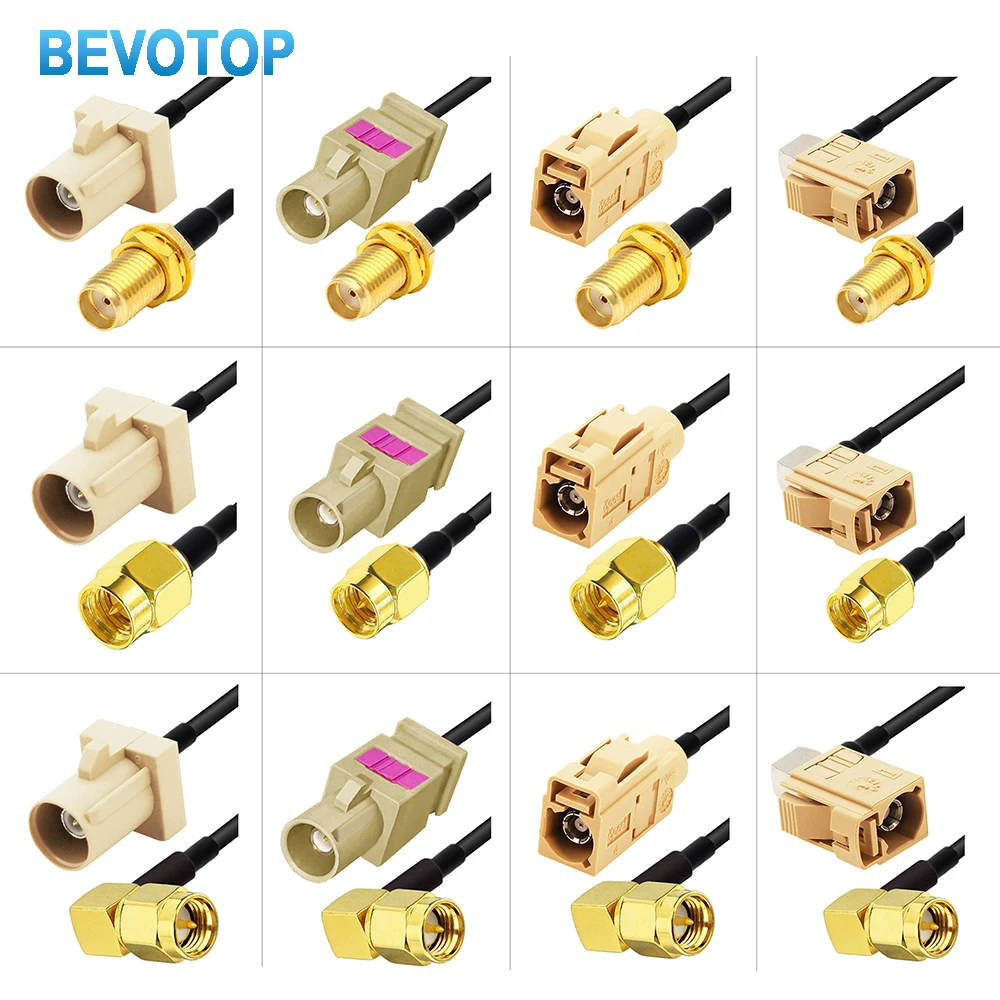 1PCS Beige Fakra I to SMA Male / Female Connectors RG174 Pigtail RF Coaxial Antenna Extension Jumper Cord RF Coax Cable BEVOTOP