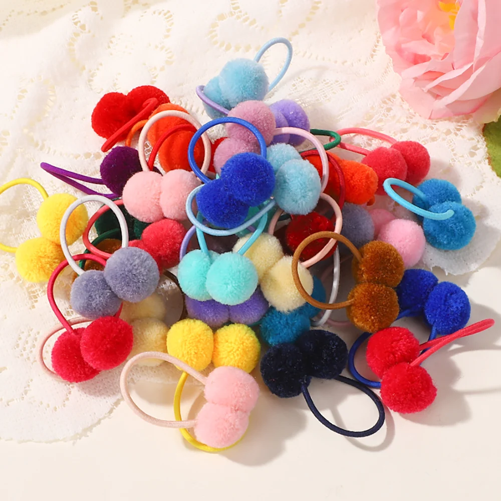 

20/24/40/48Pcs Solid Double Plush Ball Elastic Hair Bands for Kids Girls Hair Ropes Ties Ponytail Headwear Hair Accessories Gift