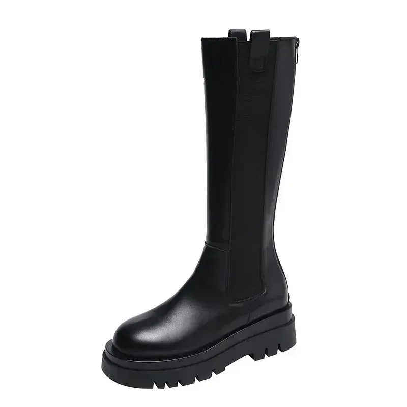 Damen Hohe Stiefel Mode Rutschfeste Wasserdichte Winter-Reißverschluss PU-Leder Kniehohe Stiefel Damen Klobige Plateau-Langstiefel – Detail 10
