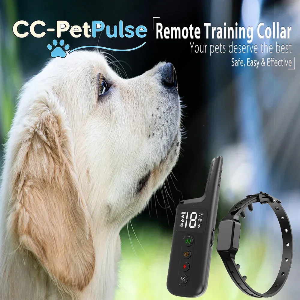 

Электронный ошейник CC-PetPulse с мощным электрошоком, дистанционное управление до 300 м, ошейник для дрессировки собак, антилай-ошейник для собак