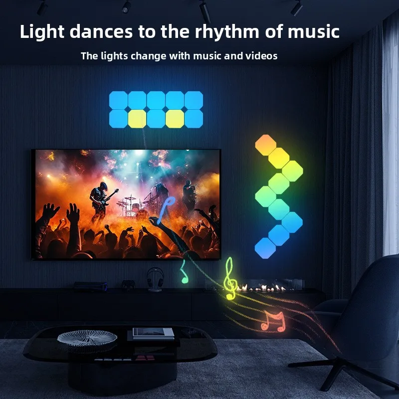 Sound-Activated LED Wall Lamp | Square Quantum Design | RGB Color Changing | Modular Splicing for Gaming, Party & Living Room