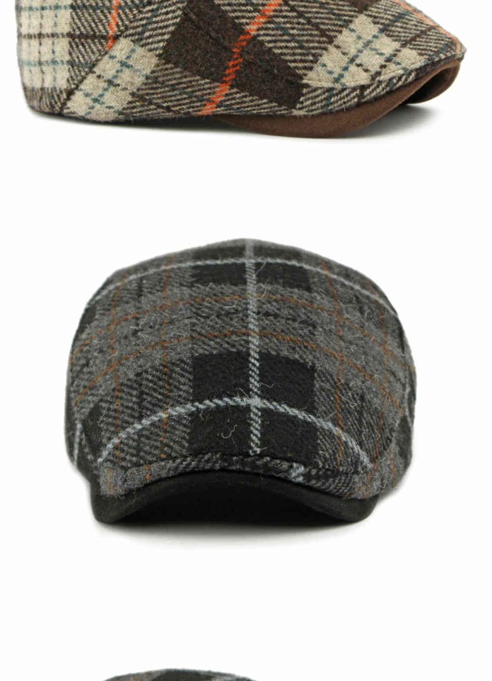 HT4903 Baskenmütze Kappe Neue Herbst Winter Wolle Baskenmütze Hut Frauen Plaid Künstler Maler Hut Männlich Weiblich Ivy Flache Kappe Einstellbar Herren Berets – Detail 8