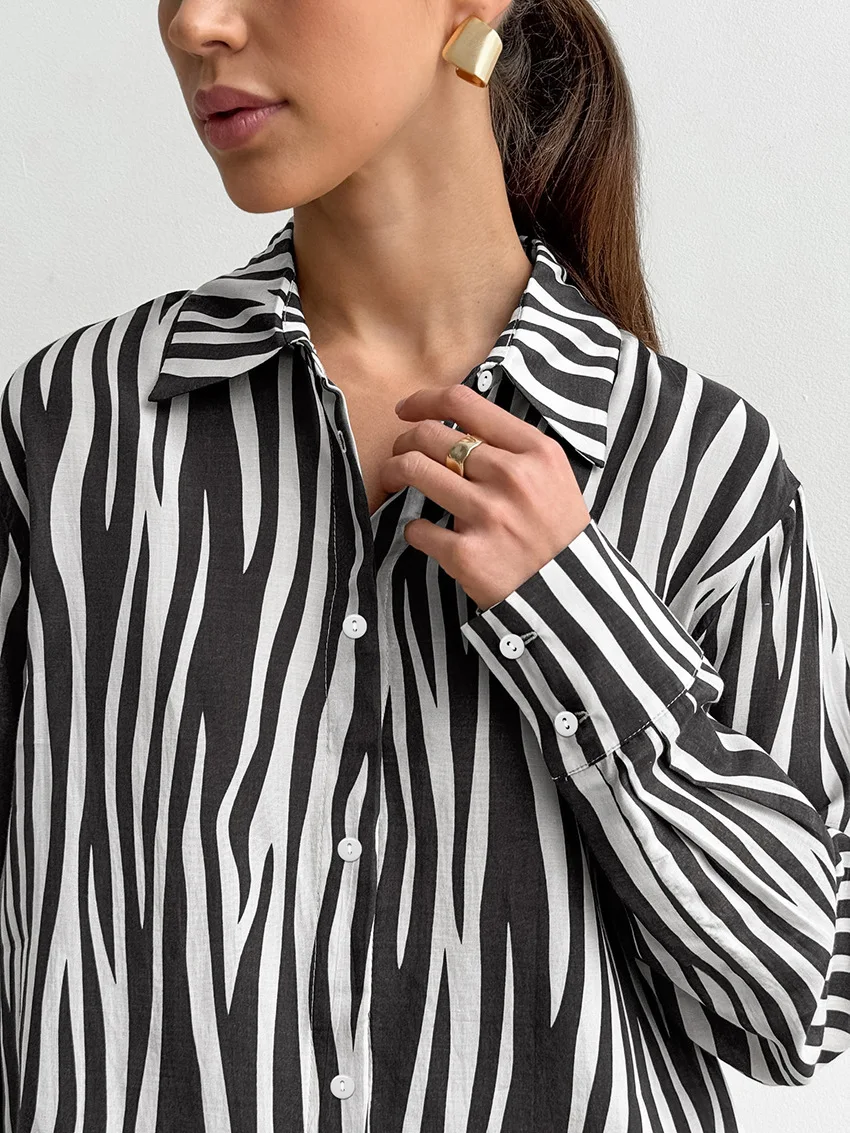 女性用長袖ブラウス,フレンチスタイルのプリントブラウス,ラペルトップ,カジュアル,ルーズ,ファッショナブル,秋,新作,s859