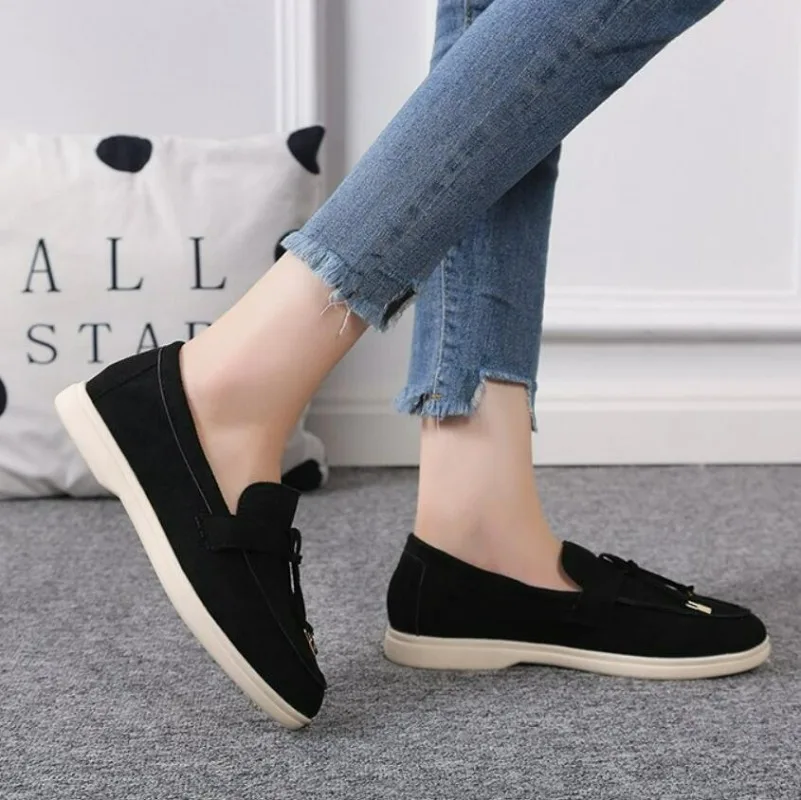 New Women Loafers Shoes Brand Casual Flat Shoes Leather Cashmere Single Shoes Ladies Walking Non Slip Chaussure Femme