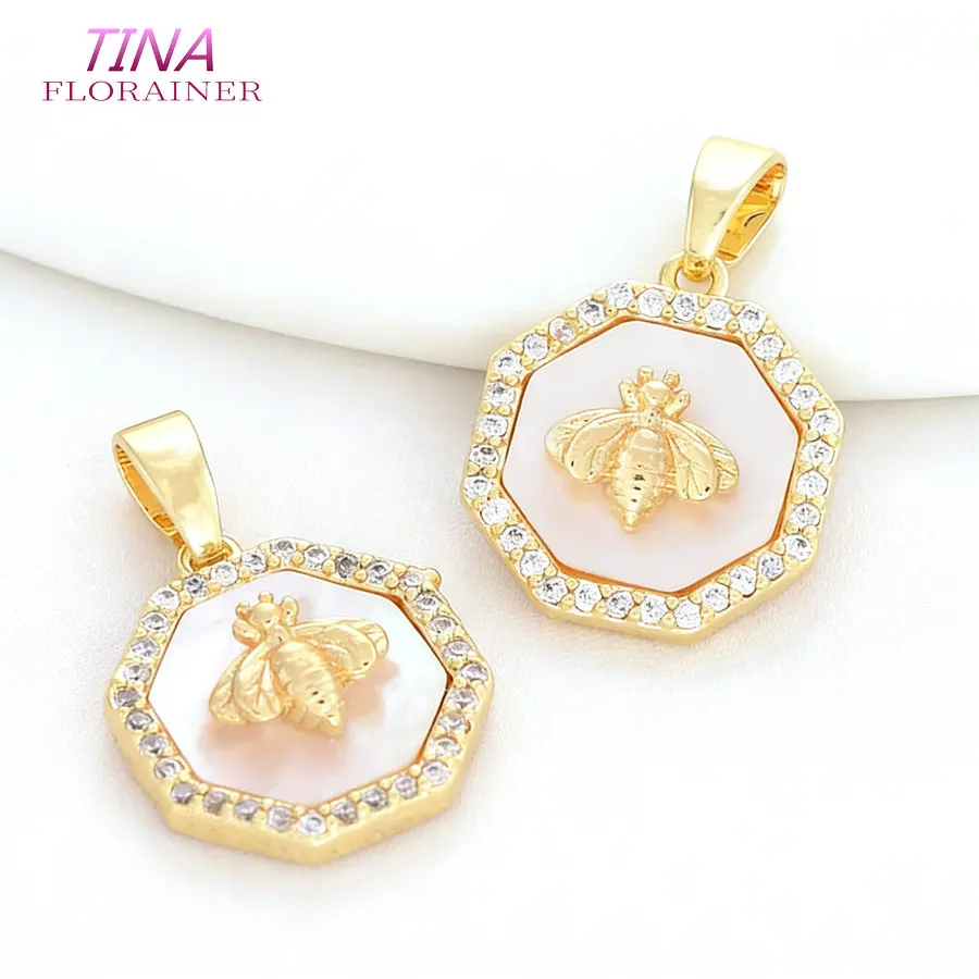 12.5*14.5MM 14K Gold Color Brass with Zircon Bee Charms Pendants Necklace Earrings Jewelry Making Supplies Accessories