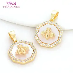 12.5*14.5MM 14K Gold Color Brass with Zircon Bee Charms Pendants Necklace Earrings Jewelry Making Supplies Accessories