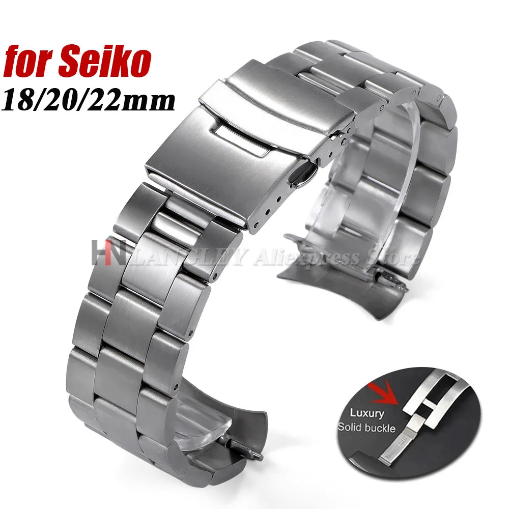 

Твердый ремешок из нержавеющей стали для Seiko Skx007/009 для Oyster, браслет со складной пряжкой и изогнутым концом, 18 мм, 20 мм, 22 мм, мужские спортивные ремни