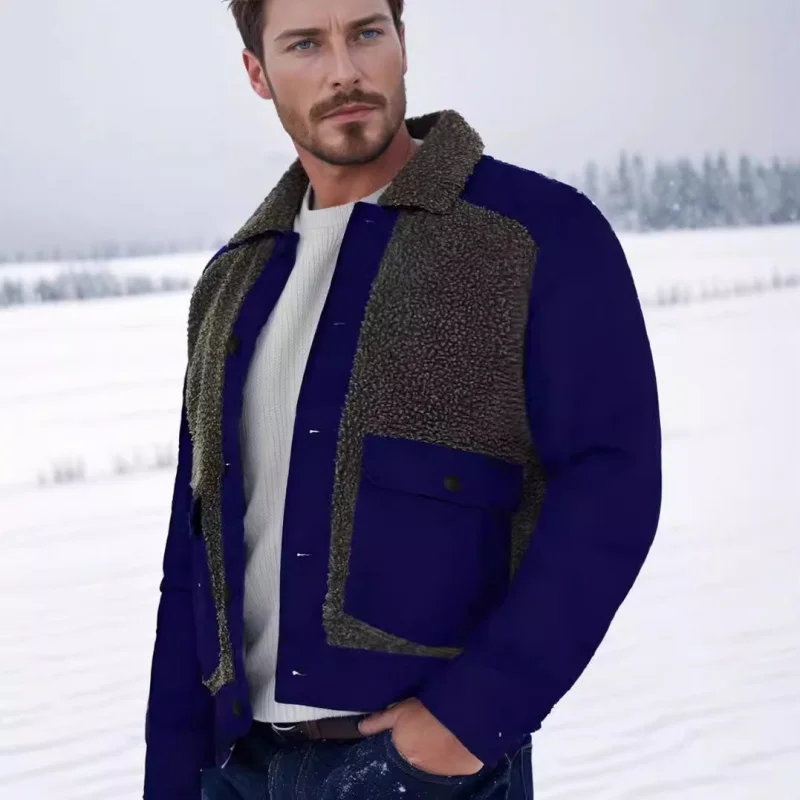 Ropa masculina transfronterizaNordic Chaqueta preferida de lana de cordero gruesa de otoño e invierno para hombre