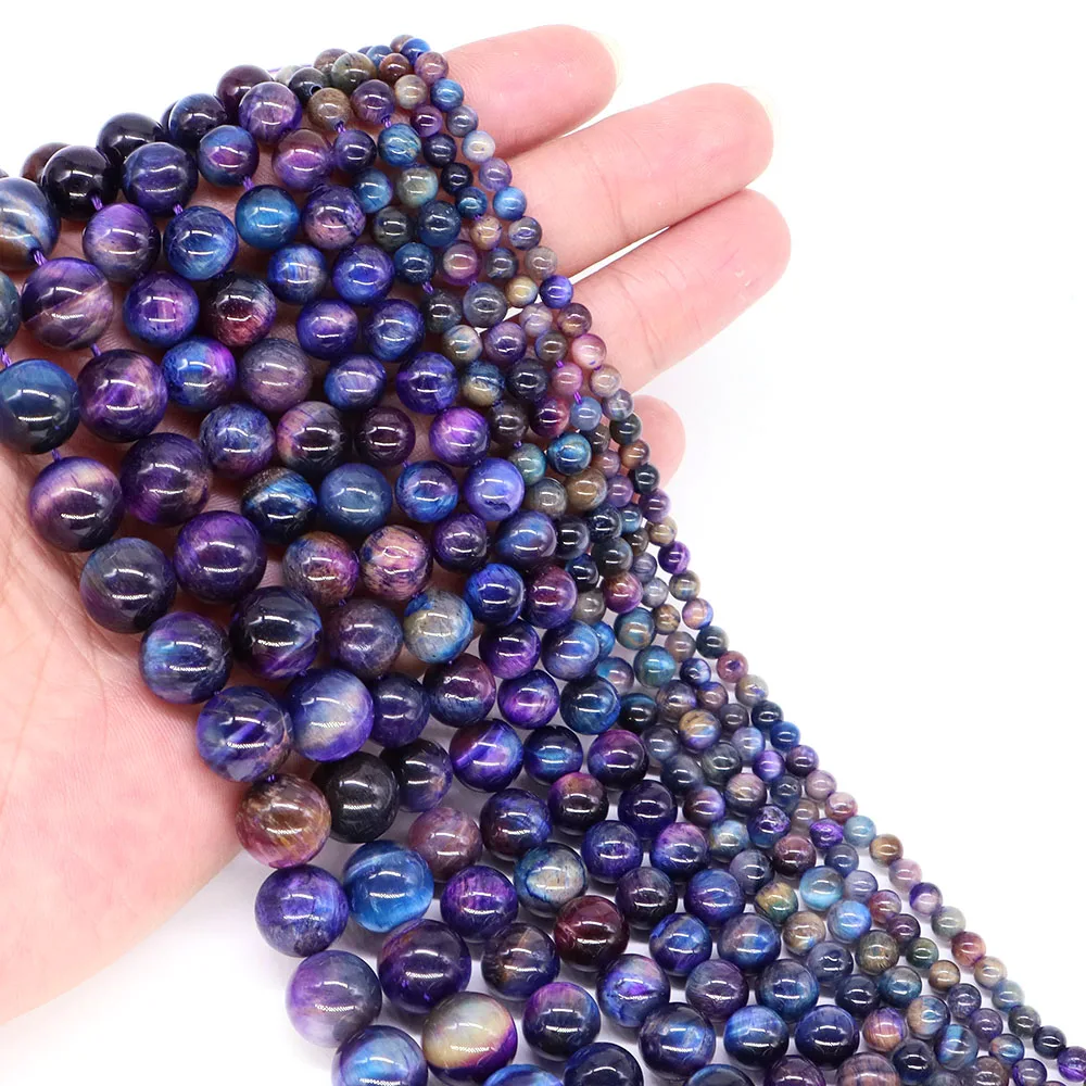 4 6 8 10 12mm Natural Gems Starry Sky Colors Tiger Eye Round Loose Stone Beads For Jewelry Making DIY Bracelet Accessories 15''