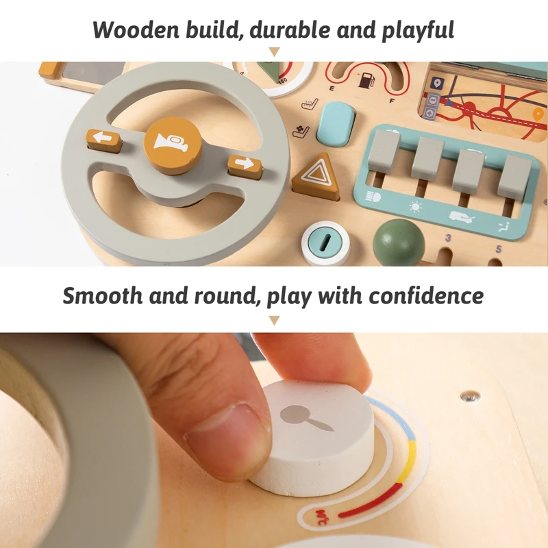 Montessori Toys Baby Wooden Car Steering Wheel  Activity Busy Board Baby Wooden Busy Board Early Education Learning Sensory Toys