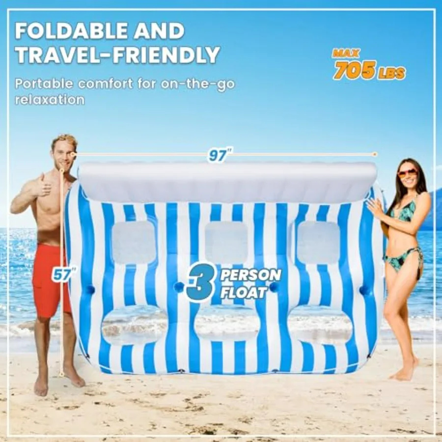 Inflatable Pool Lounger Float for Adults, PVC Material, Blue, Extra-Large Size with Handles and Cup/Phone Holder for Outdoor, B