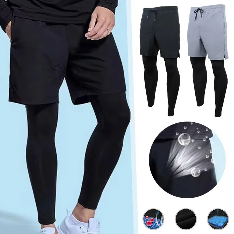 

Men's Running Pants 2 in 1 Cropped Pants Compression Jogging Trousers Quick Dry Fitness Gym Leggings Training Sweatpants