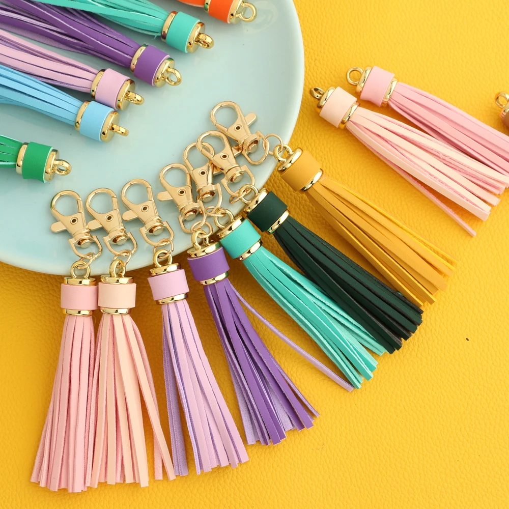 2023NorKeer New Fashion Tassel Key Chain Women Cute Tassel KeyChain Bag Accessory PU Leather Tassels Car Key Ring Fringe Jewelry