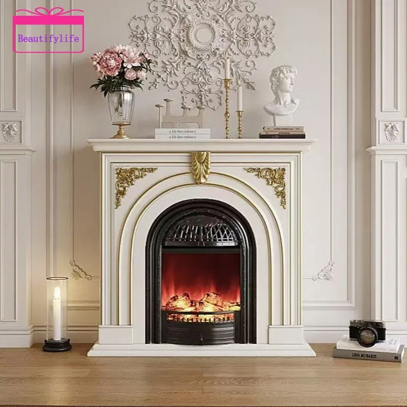 a55 New French gold-painted fireplace cabinet, living room flame simulation fire entrance cabinet, American shelf entrance entra
