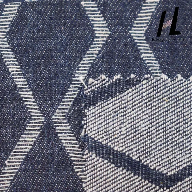 Генри оптовая продажа, жаккардовая джинсовая ткань в полоску на заказ, индиго, 70% хлопок, 30% полиэстер, джинсовая ткань для модной куртки, джинсовая сумка