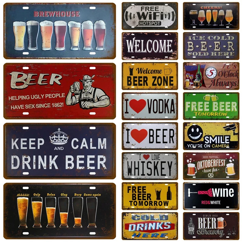 Welcome Beer Metal Sign Zone Cold Beer Front Door Bar Pub Cafe Wall Decor Retro Tin Sign Crafts Decor Car Plate Tinplate Plaques