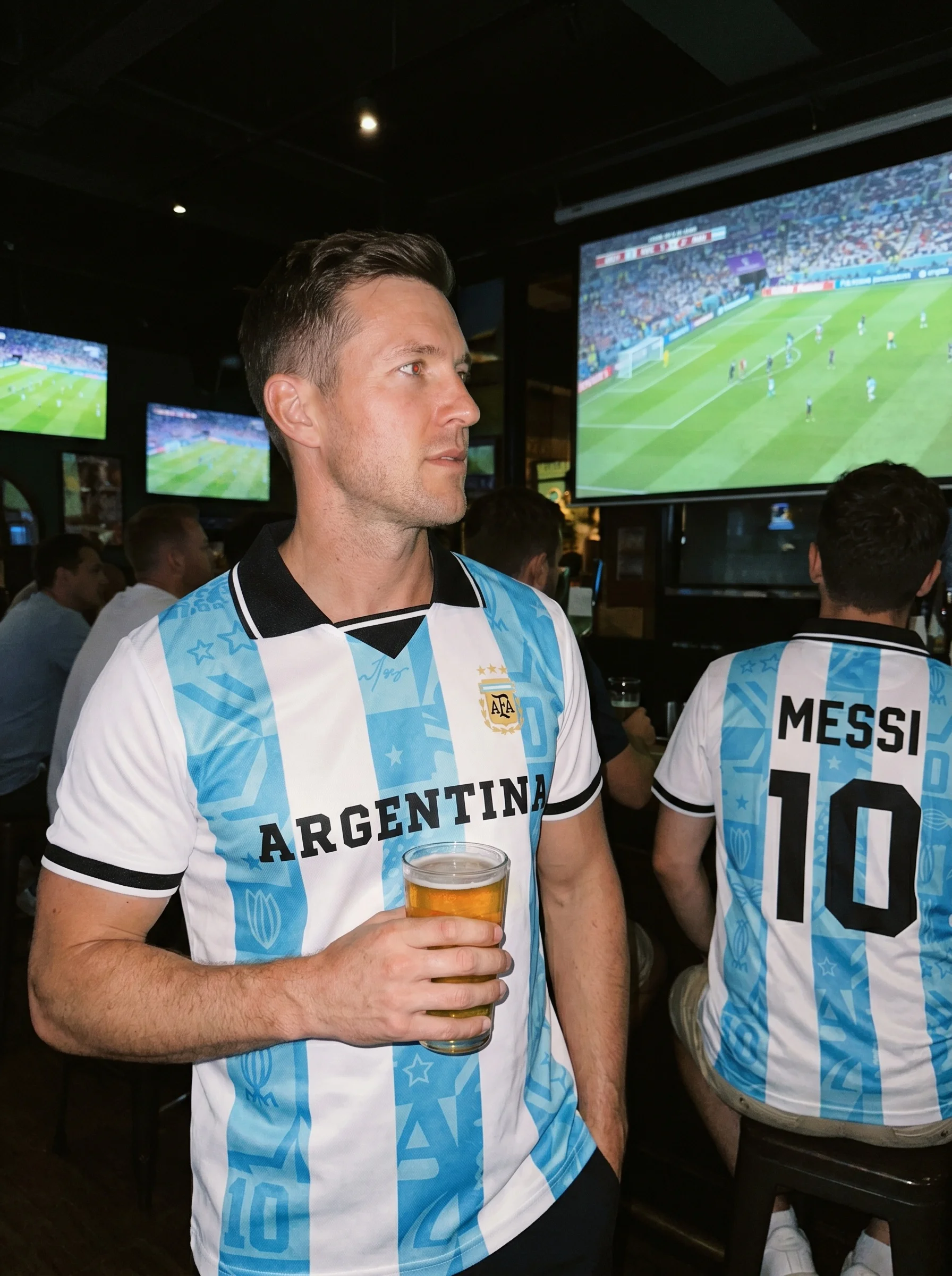Camiseta Polo Oficial de la Selección Argentina AFA, Franja Sutil Azul y Blanca, Estampado con el Número 10 GOAT Messi, Jersey para Fanáticos