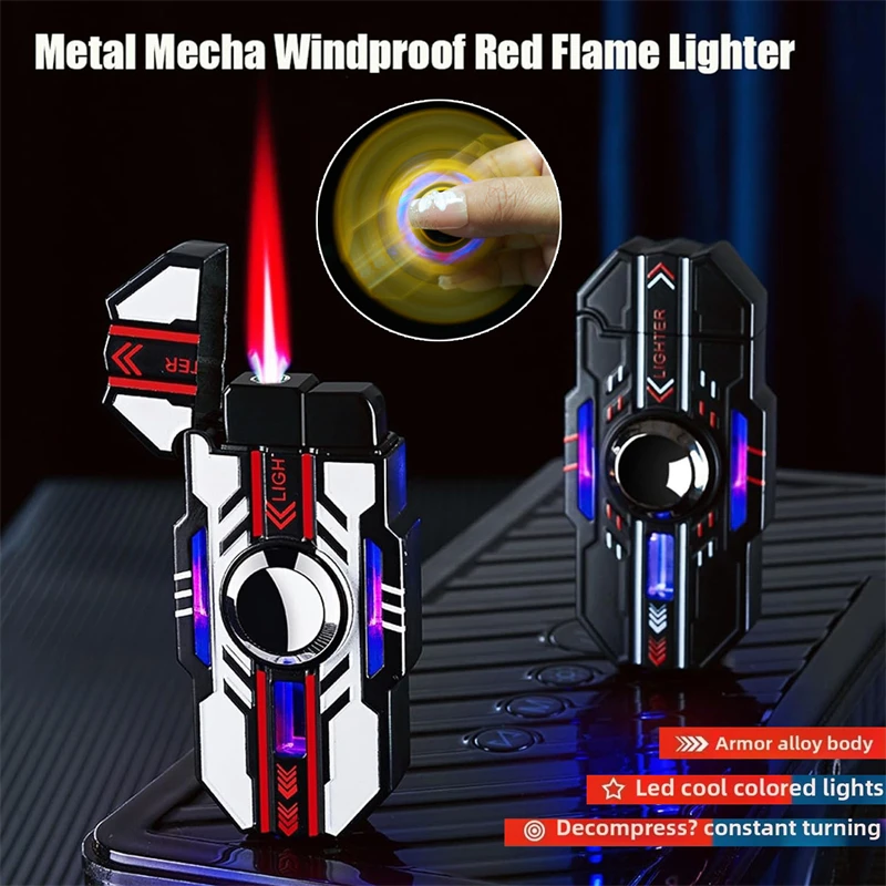 Mechanical Windproof Torch Lighter Red Adjustable Flame Refillable Lighters Fingertip Rotatable Luminous For BBQ Outdoor Gifts