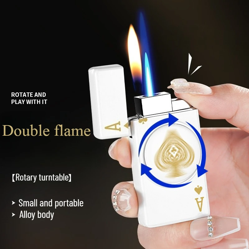 

Creative Personalized Poker Lighter Double Flame Conversion Body Turntable Unzip Fingertips Play with Men's Cigarette Lighter