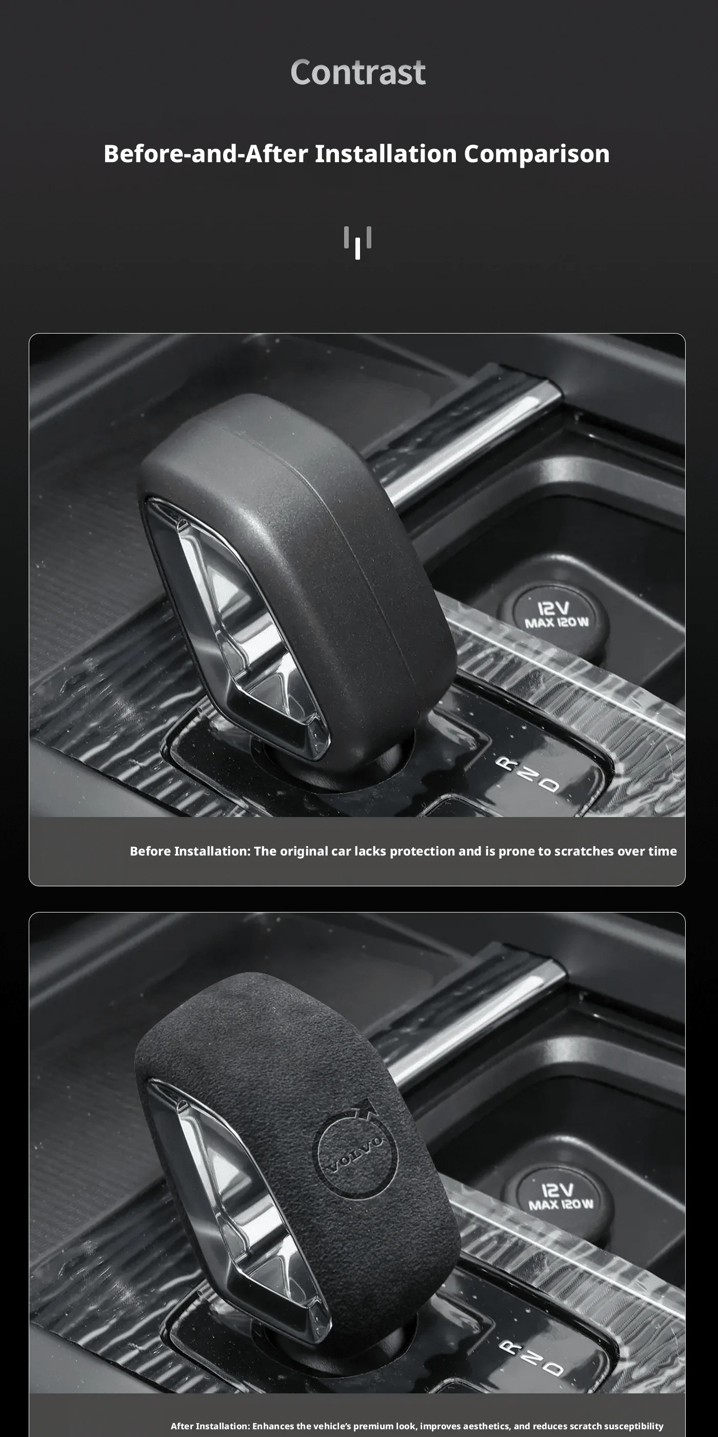 Wildleder-Schaltknauf-Abdeckung für die Mittelkonsole, Schalthebel-Aufkleber für Volvo XC60 S90 XC90 S60 V60 XC40 V90CC 2022 Dunkelgrau – Detail 3