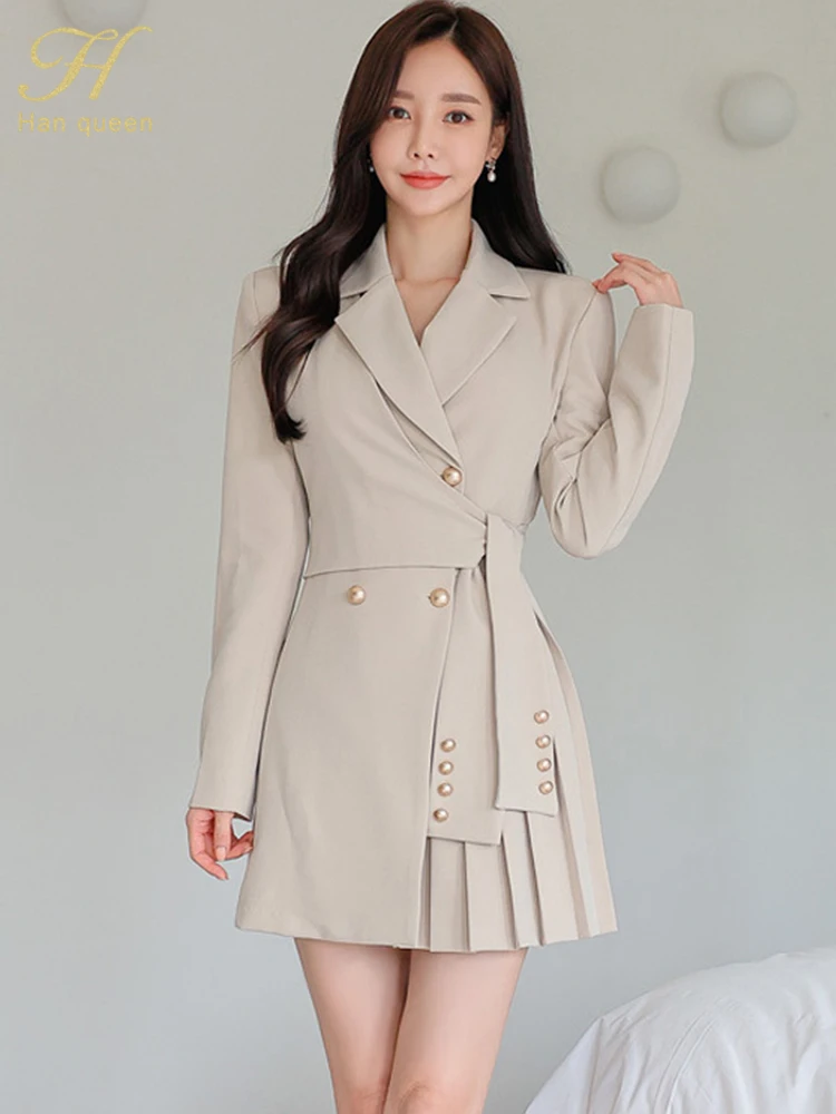 Sukienki wiosenno-jesienne Koreańskie sukienki z koronkowym wiązaniem Profesjonalna marynarka Kamizelka Elegancka modna dopasowana sukienka do biura na imprezę codzienna