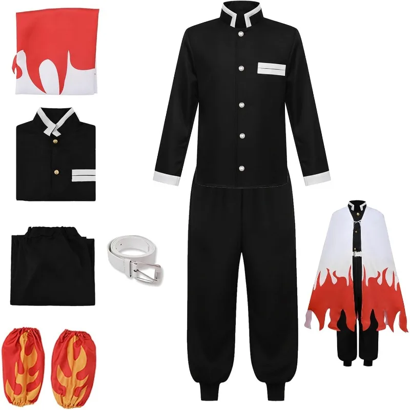 

Anime Rengoku Kyoujurou Cosplay Costume Japanese Kimono Suit Outfit Top Pants Cloak Halloween Clothes for Men