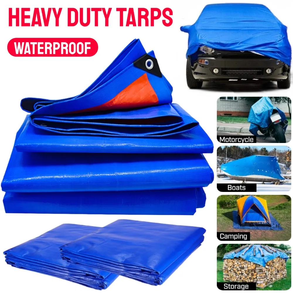 2x2/3/4M Heavy Duty Blue Tarps Waterproof UV Resistant Tarp Tear Resistance Tarpaulin Cover for Patio/Vehicle/Pool/Boat/Tent