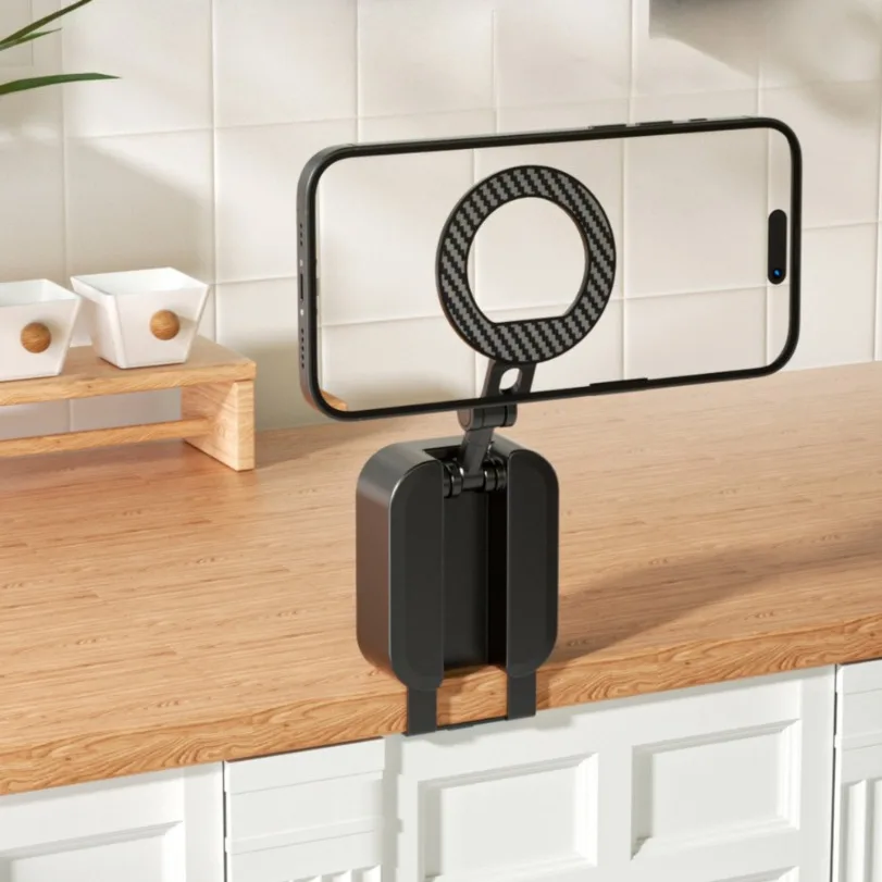 

Настольный двусторонний магнитный держатель для телефона, боковой телескопический зажим, складной кронштейн для мобильного телефона для автомобиля/тренажерного зала/кухни для iPhone
