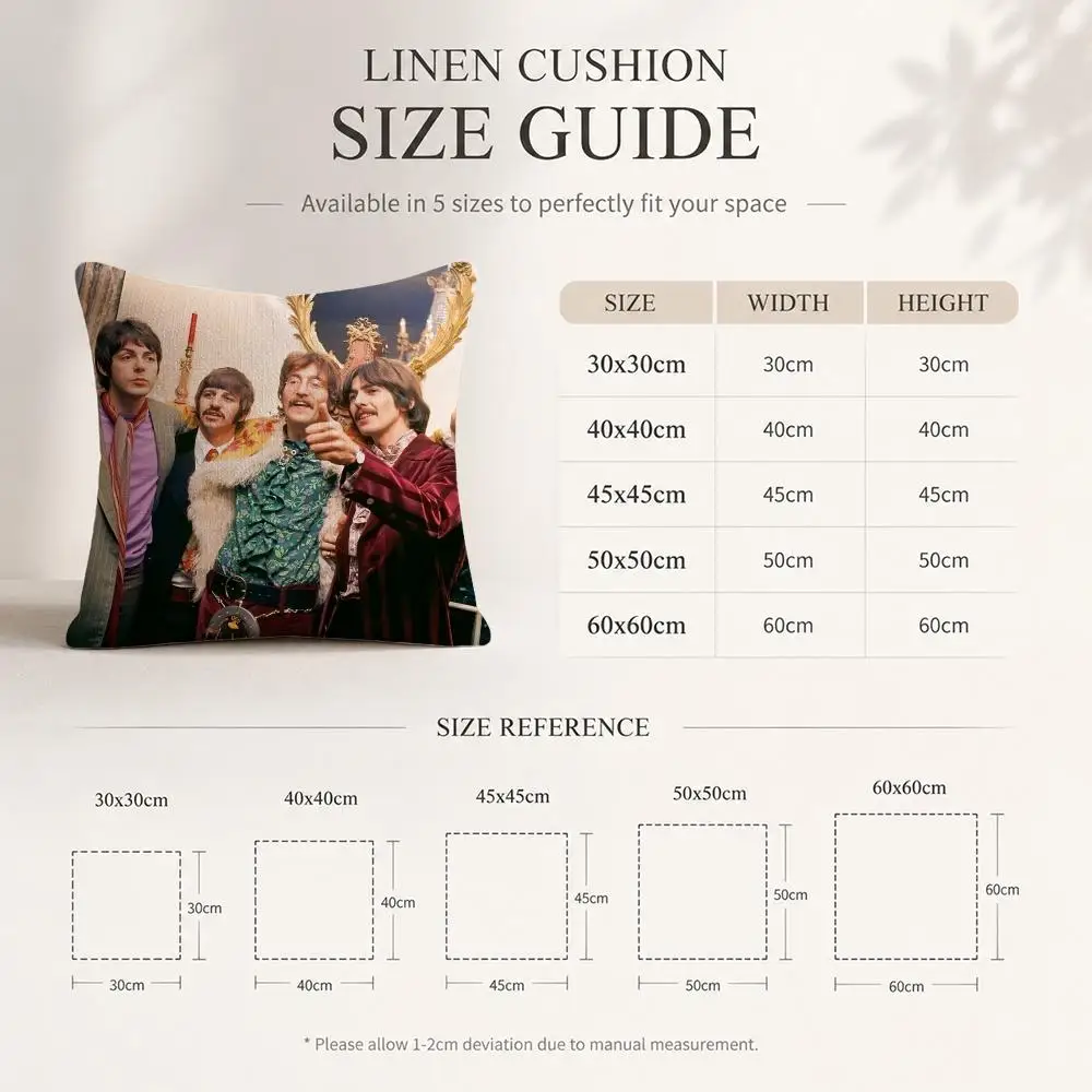 The B-Beatles Rock Band Cushion Cover Linen Double-Sided Decorative Sofa Couch Bedroom Living Room Home Decor Pillow Case