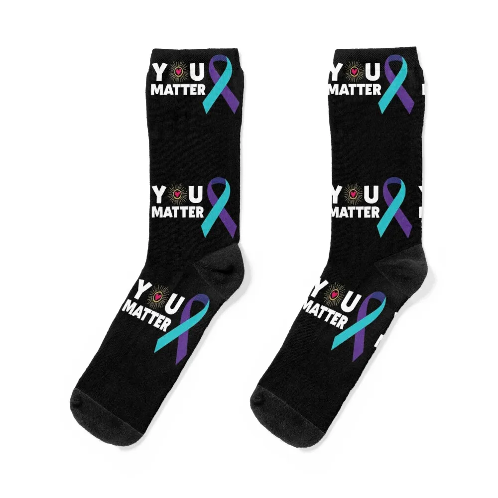 

You Matter Suicide Prevention Awareness Teal Purple Ribbon graphic Socks kids winter thermal funny gift Socks Male Women's
