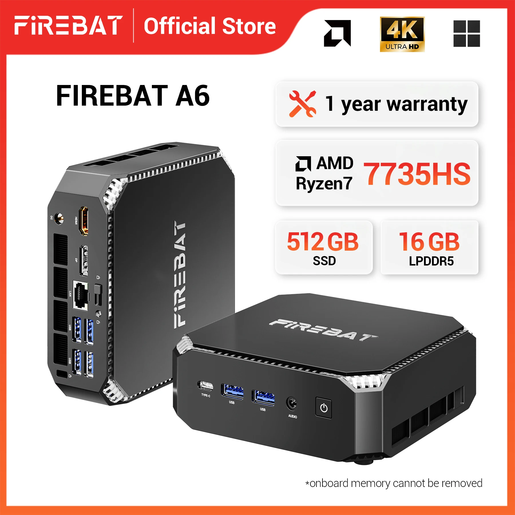 Firebat A6 Mini PC Ryzen 7 7735HS 16GB 512GB SSD