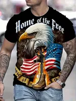 Men's Eagle Print T-shirt Casual Short Sleeve Harajuku Outdoor Pullover O-Neck Top Tees Sportshirt Streetwear Oversized Clothing