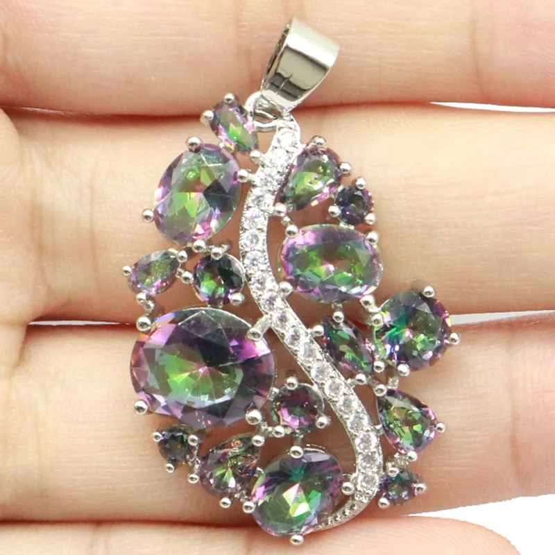 Buy 3 Get 1 Free 41x25mm Luxury Fire Rainbow Mystic Topaz Pink Tourmaline Morganite Aquamarine CZ Silver Pendant