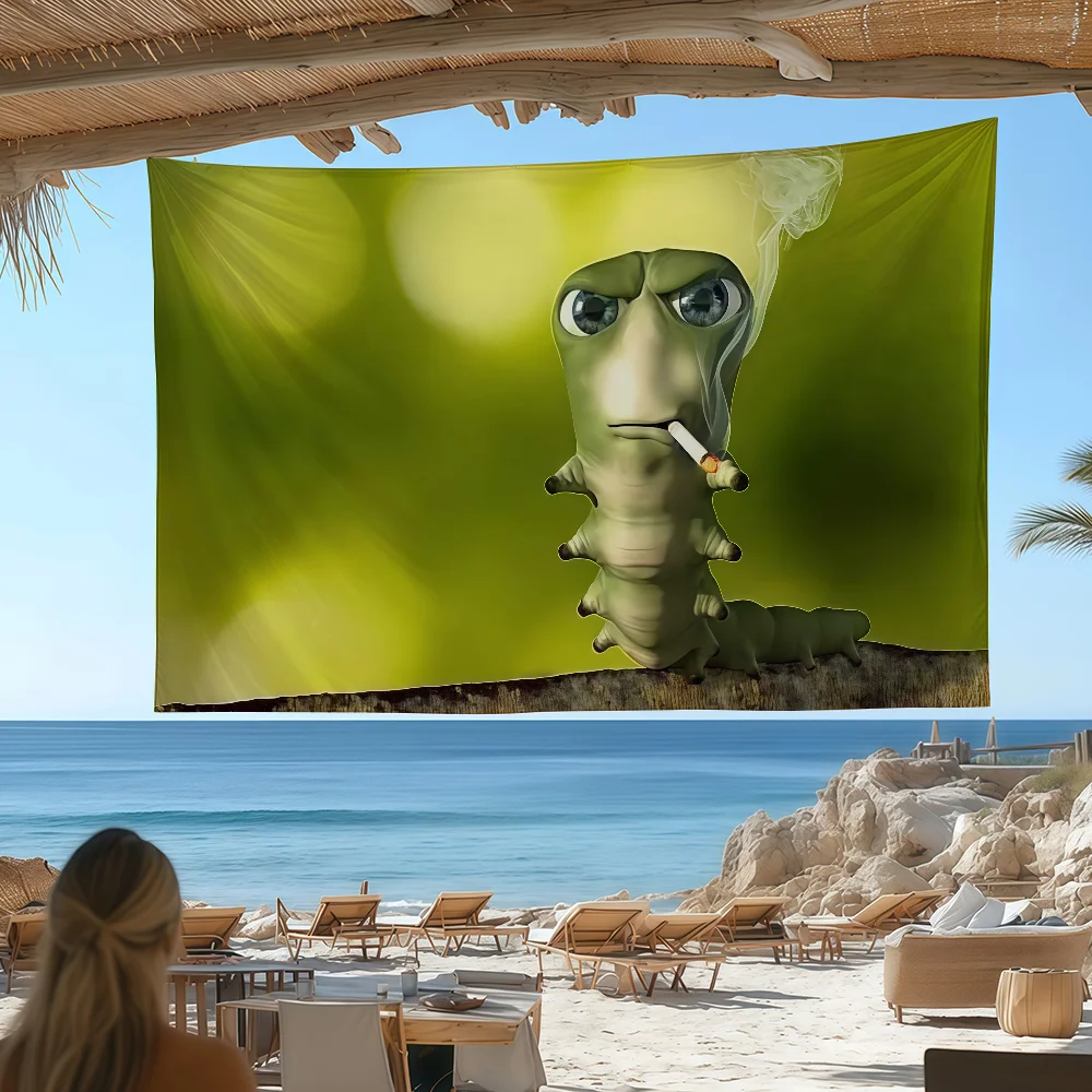 Fun Green Caterpillar Smoking flag For Garden Party Living Room Home Balcony Wall Decor Banner Bedroom Outdoor Tapestry