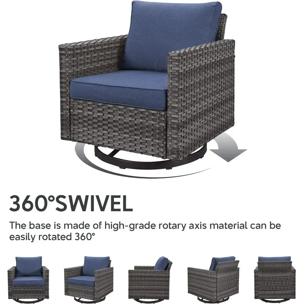 3-Piece Wicker Swivel Rocker Patio Set with Side Table - Grey/Blue