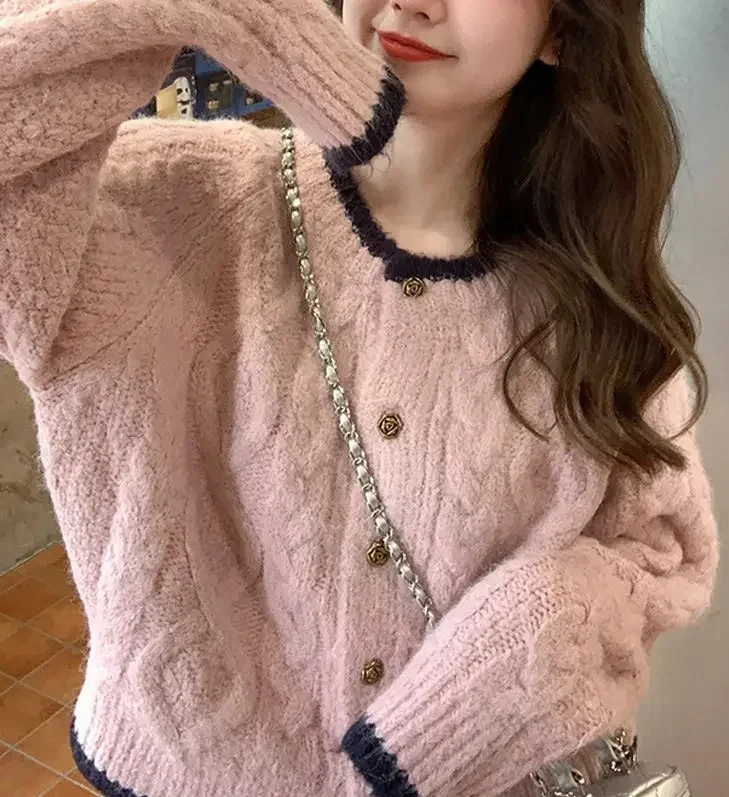 

Винтажный мягкий ленивый нежный вязаный короткий свитер, женский маленький размер, Новое поступление, весенне-осенний вязаный топ с круглым вырезом