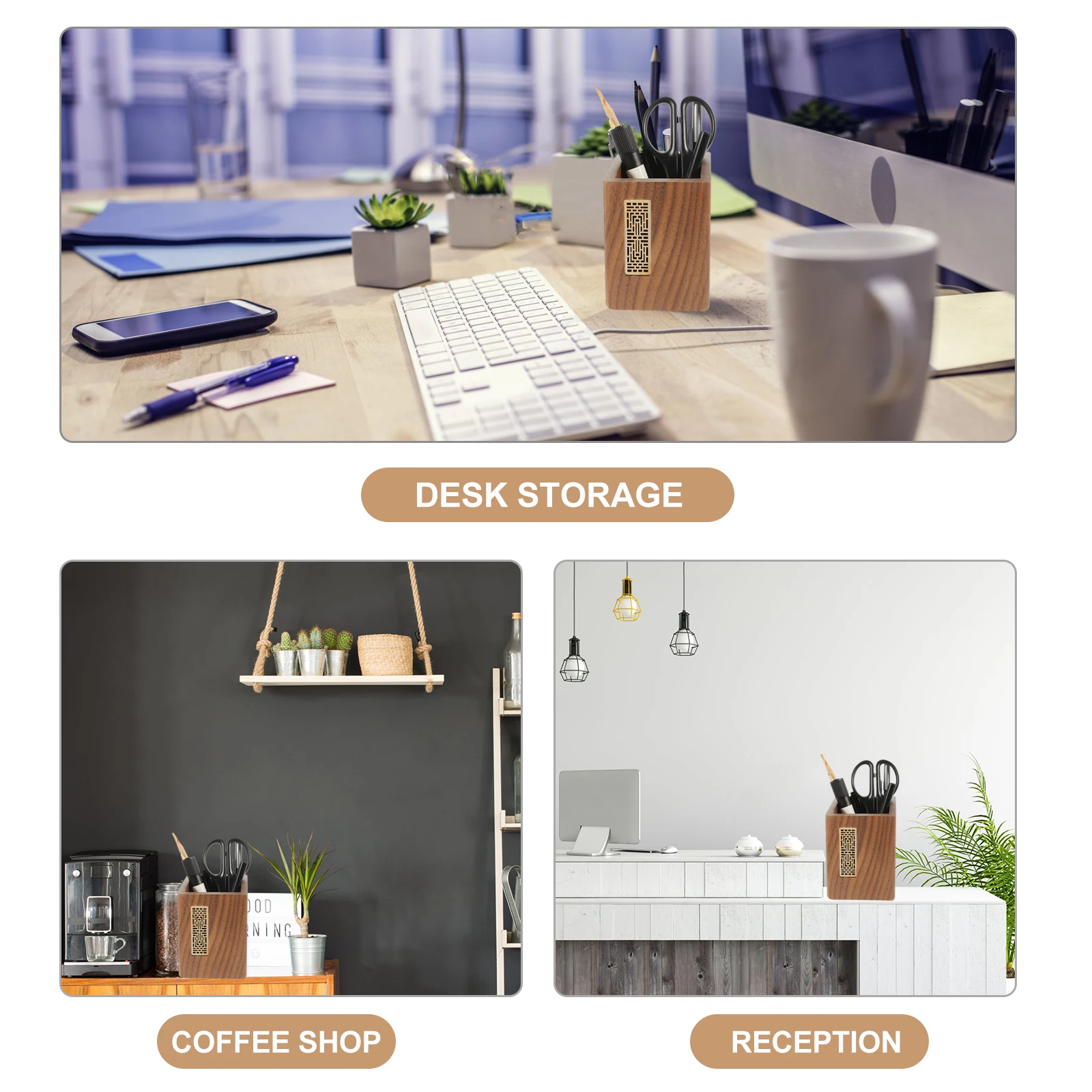 

Solid Wood Pen Holder Pencil Storage Container Desktop Organizer Brush Pot Japanese Stationery Holder