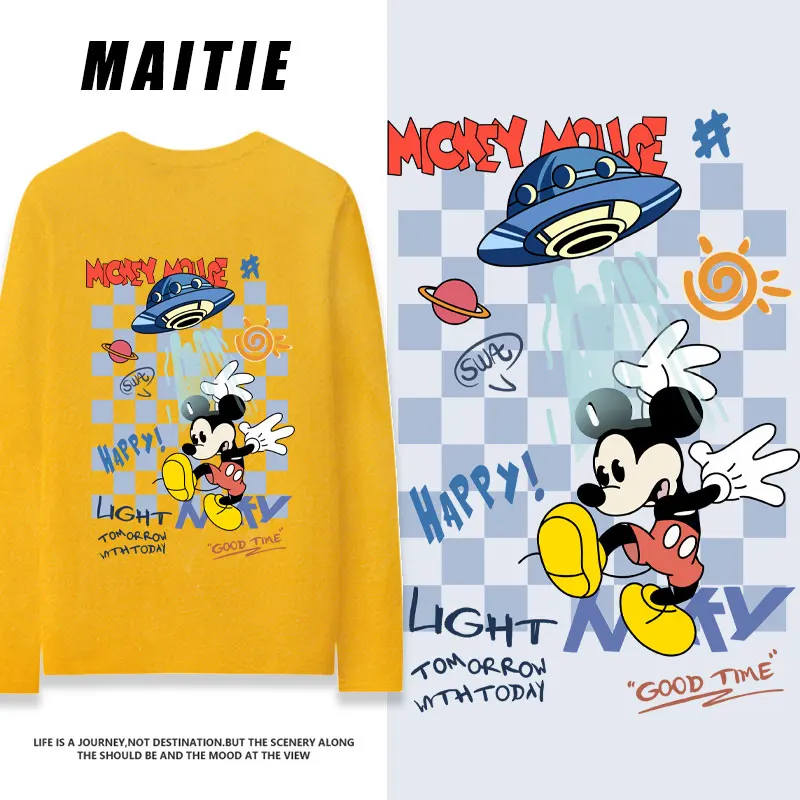 

Mickey Mouse T-shirt Women's 2023 New Long sleeved Disney Mickey Co branded Underlay Oversize Versatile Top