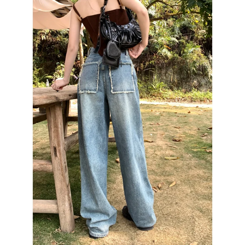 

Blue Jeans for Women NEW American High Waist Vintage Fashion Streetwear Wide Leg Jean 2023 Female Trouser Y2K Baggy Denim Pants