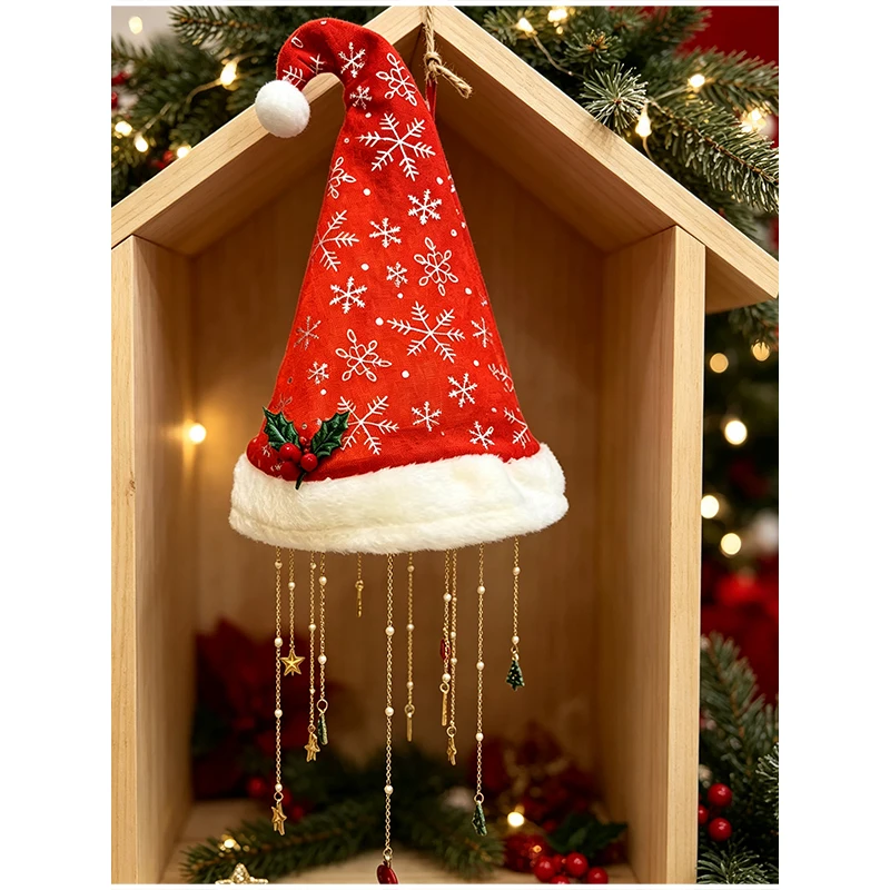 Beleuchtete Weihnachtsmann-Mütze, hängender Kronleuchter, Weihnachtsdekoration, LED-Weihnachtsanhänger, festliche Feiertagslampe, Innen- und Außendekoration. – Detail 4