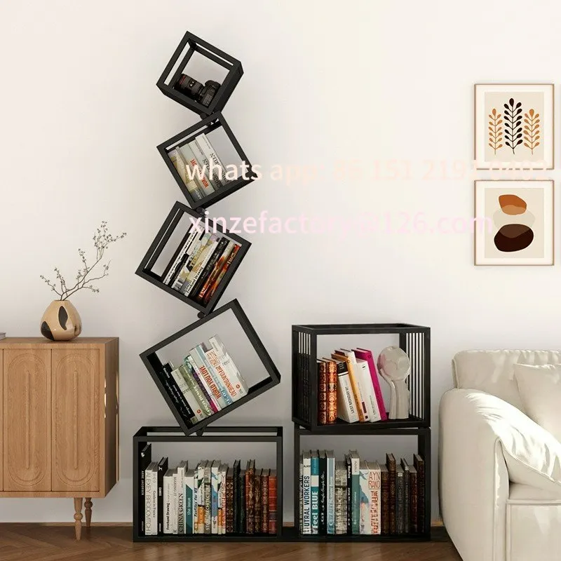 

Customizable creative wrought iron bookshelf special-shaped corner vertical floor bookshelf