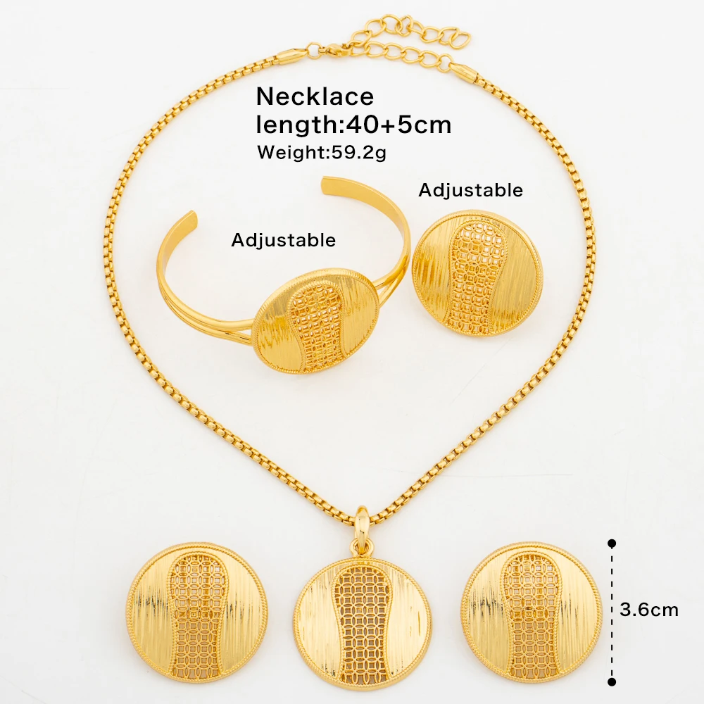 Dubai Gold Color Jewelry Sets African Map Design Chain Wedding Women Ladies Earrings Barcelet Ring Wedding Bridal Party Gift
