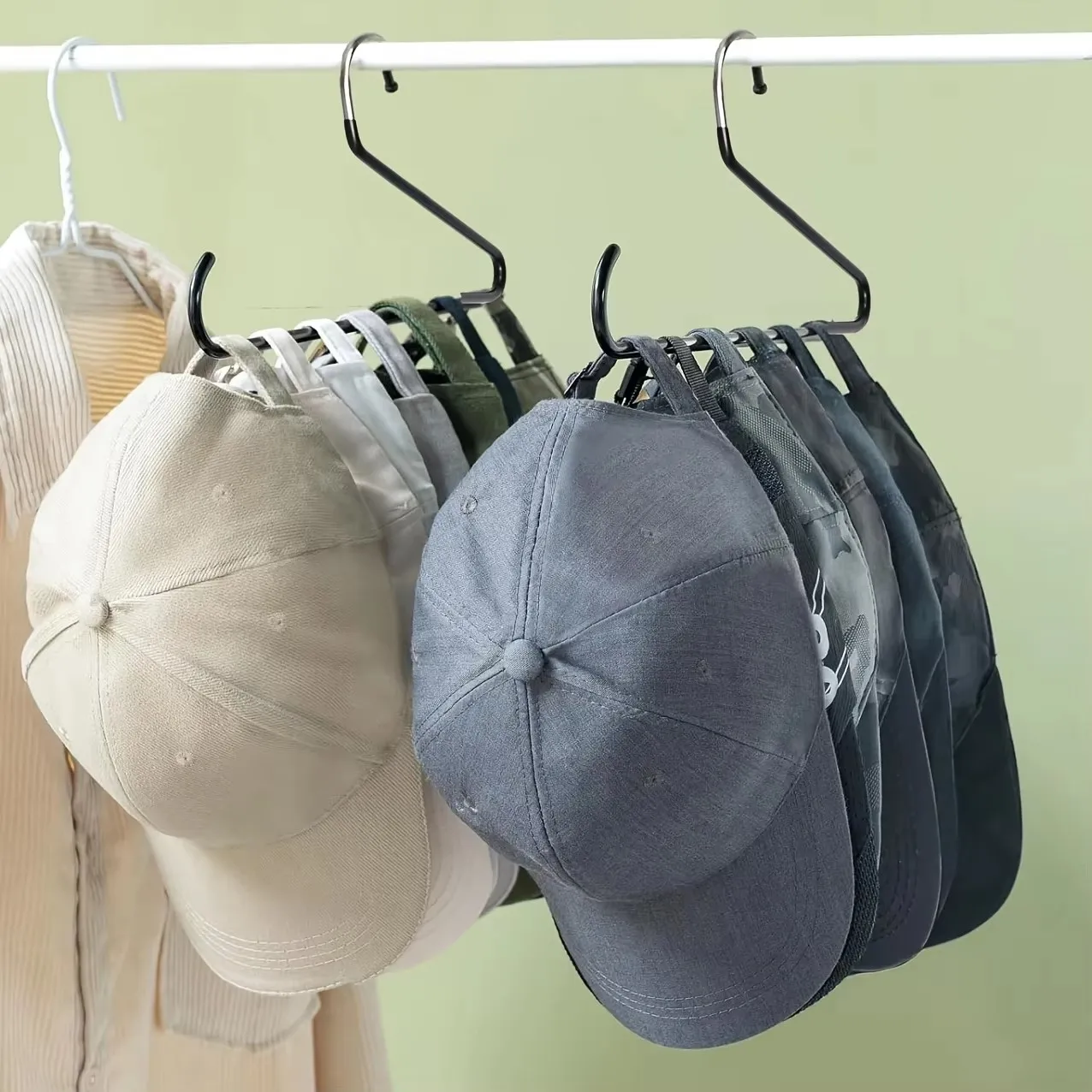 Baseball Cap Hat Rack Organizer,Metal & Plastic Hanging Cap Holder, Portable Hat Storage Hanger,Suitable for Various Types Sizes