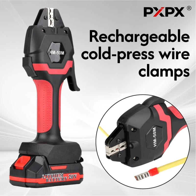

PXPX HM-50M Electric Hydraulic Pliers Pre-Insulated Pipe Type Bare Crimper Rechargeable Cold-Pressed Terminal Clamp Tool Set