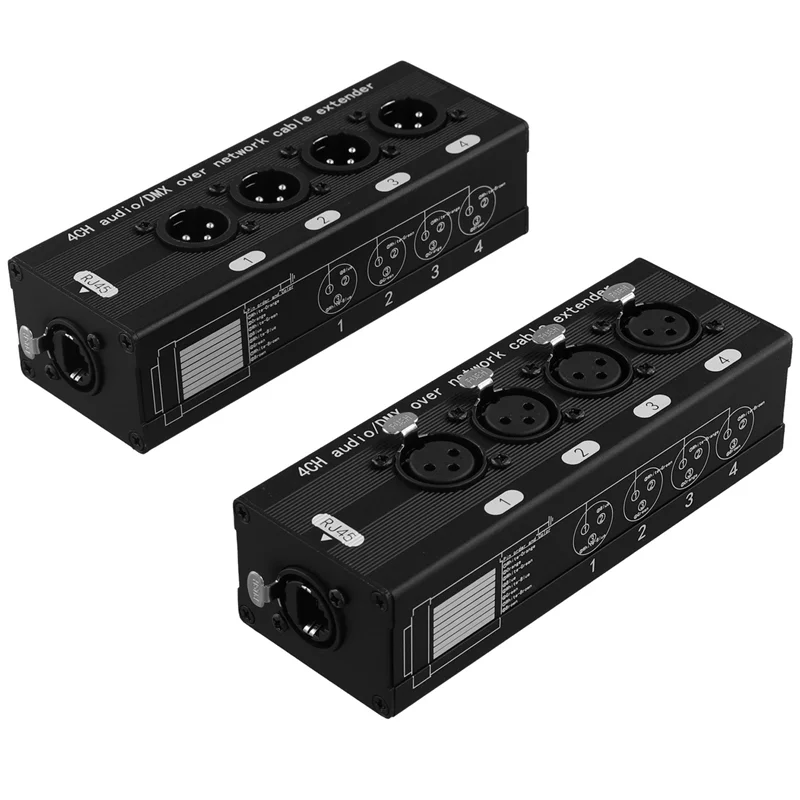JABS-1 Pair 4 Channel XLR/DMX Audio RJ45 Ethernet Extender XLR Extender Transceiver For Live Stage, Audio Recording Studio