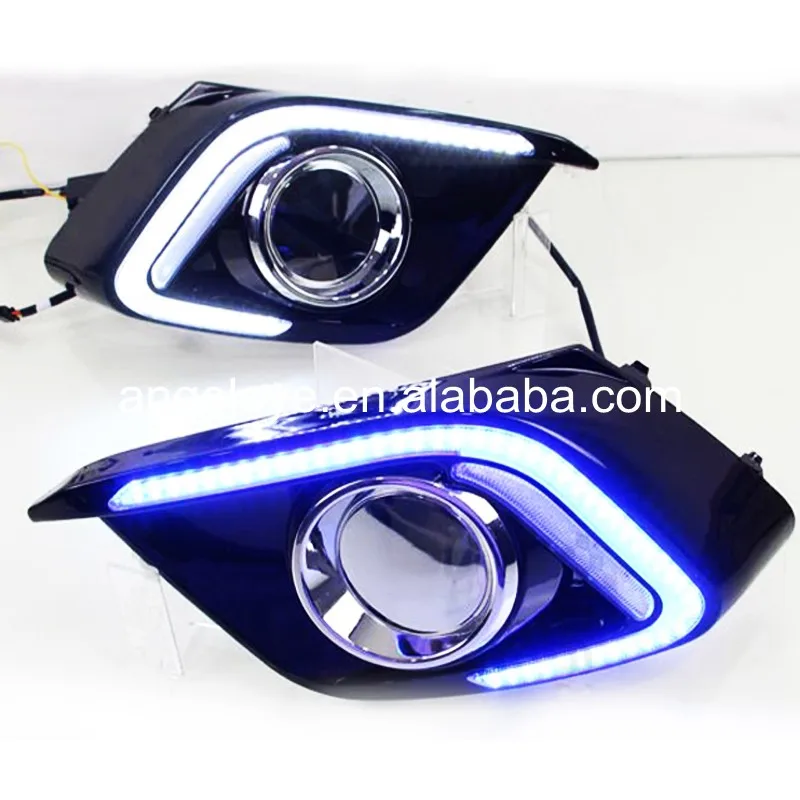 For Mazda 3 AXELA 2014-2016 year LED DRL Daytime Running Light with Turning function White Blue Yellow strip LED