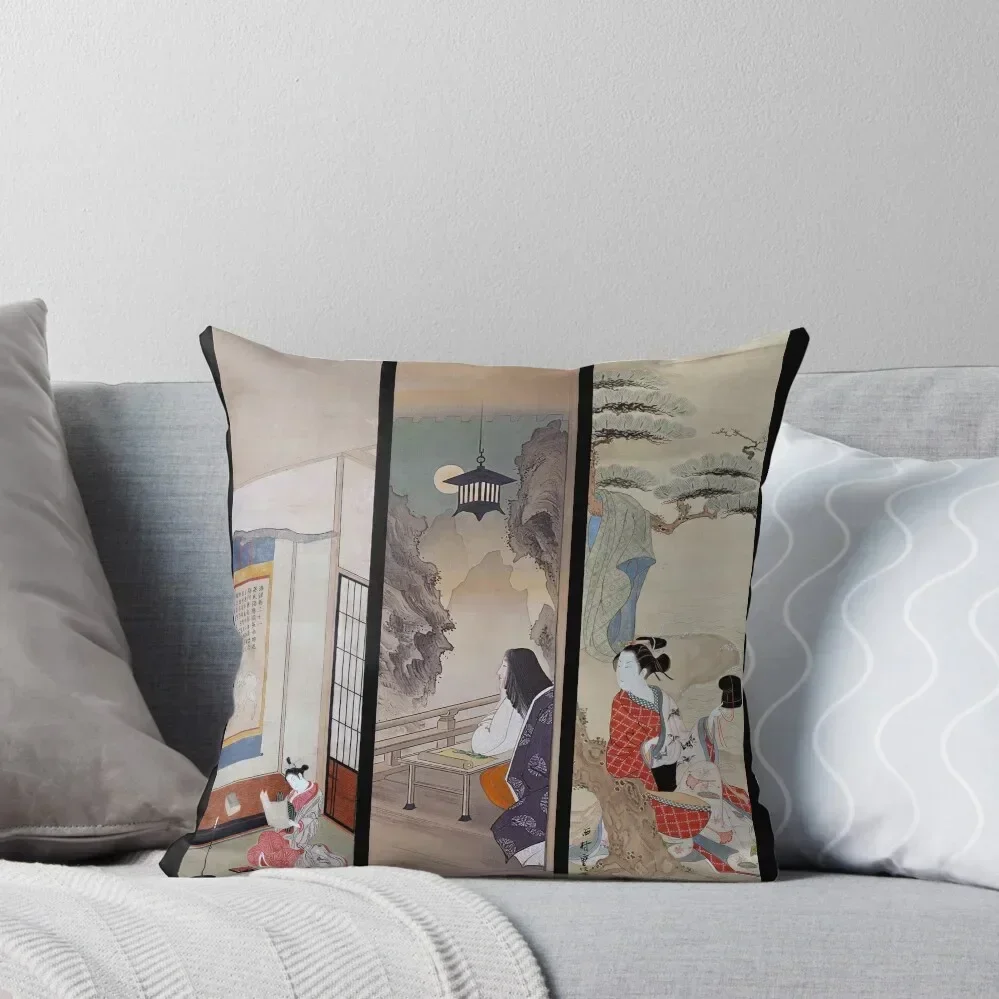 

Japanese Art Triple Cell - Three Remastered Paintings Throw Throw Pillow New year christmas supplies pillow